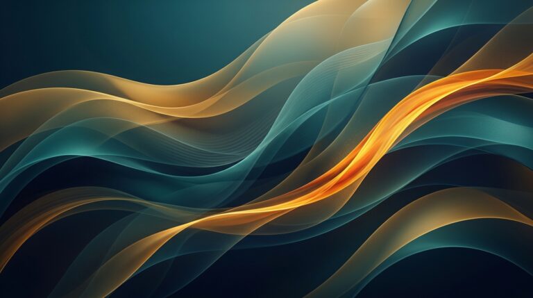 Abstract flowing ribbons with a subtle hidden ripple pattern and one vivid ribbon standing out, representing invisible AI watermarks versus original content
