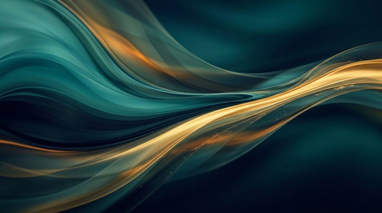 Abstract flowing ribbons of color that narrow from a broad, dense band into a fast, luminous stream, representing marketing costs cut by AI.
